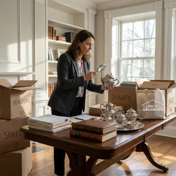 Professional organizer sorting estate belongings