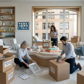 Professional organizers helping with a downsizing project