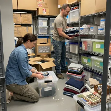Organizers sorting belongings during a downsizing project