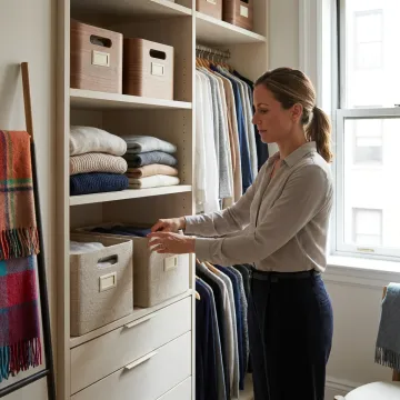 Luxury professional organizer arranging closet shelves