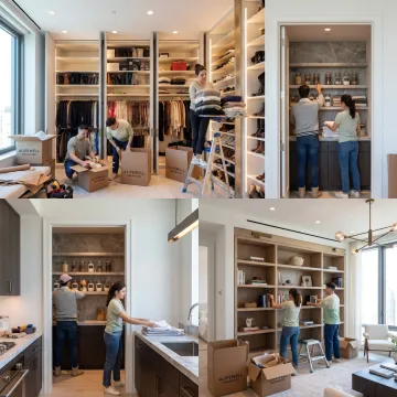 Organizers unpacking and arranging a luxury apartment