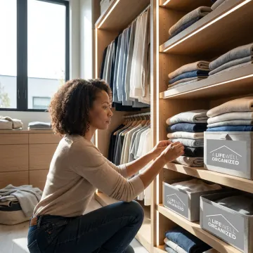 Professional organizer arranging a luxury closet
