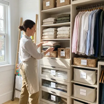 Luxury organized closet with labeled storage