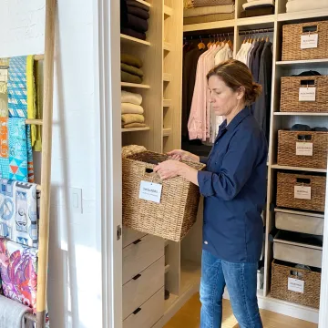 Professional organizer creating calm storage systems in a New Jersey home
