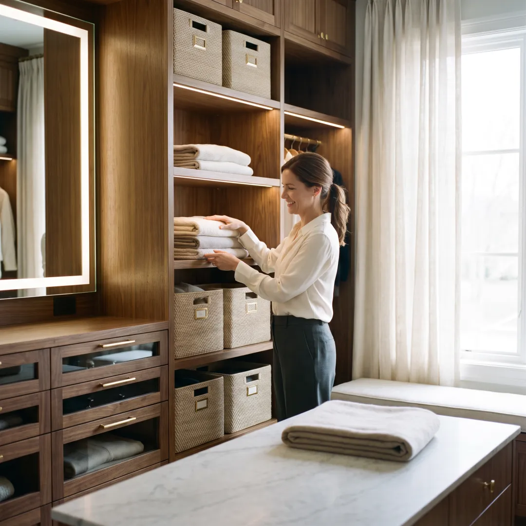 Luxury home organization in a refined closet