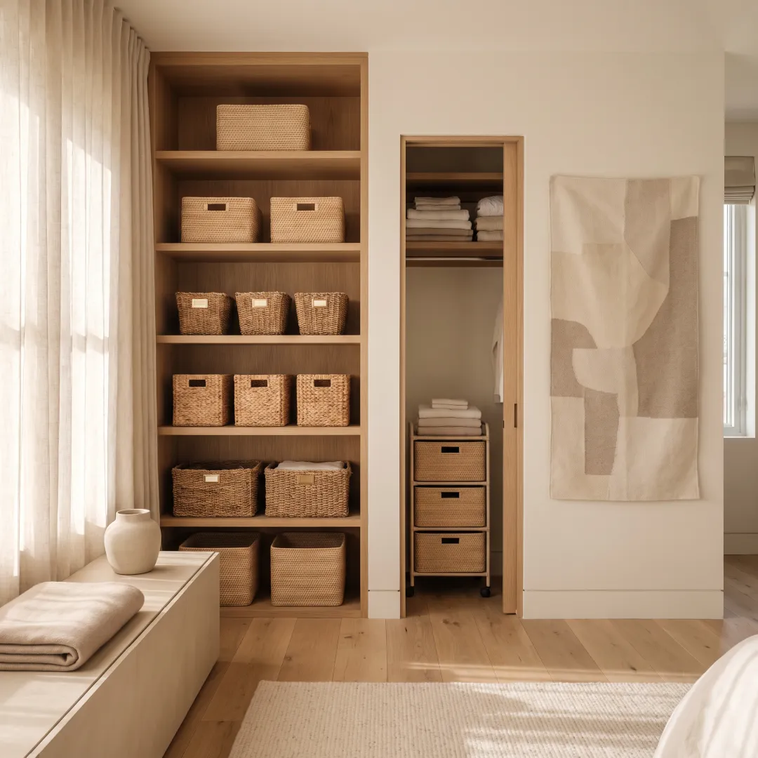 Luxury home with organized shelves and decluttered living space
