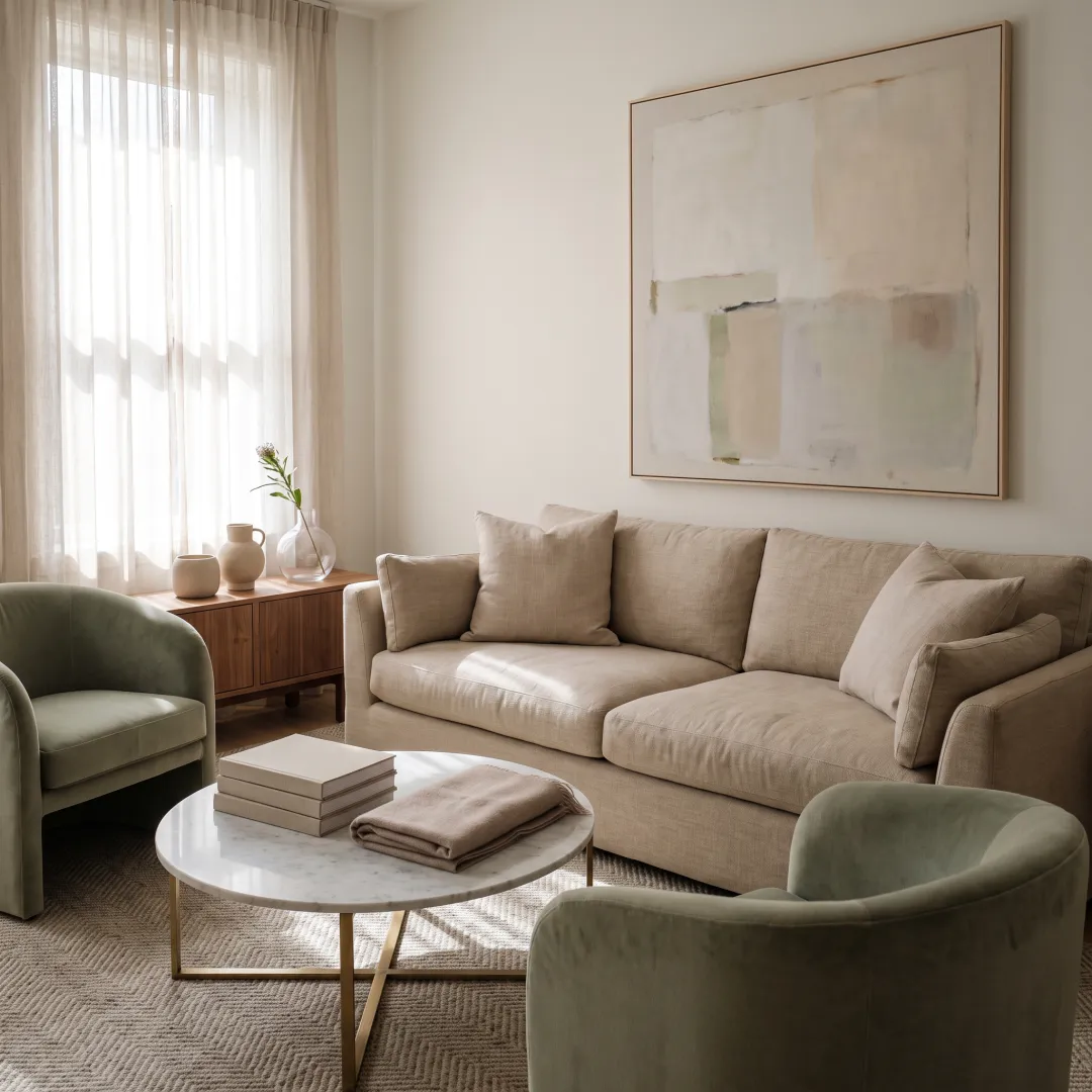 Elegant staged living room with rental furniture