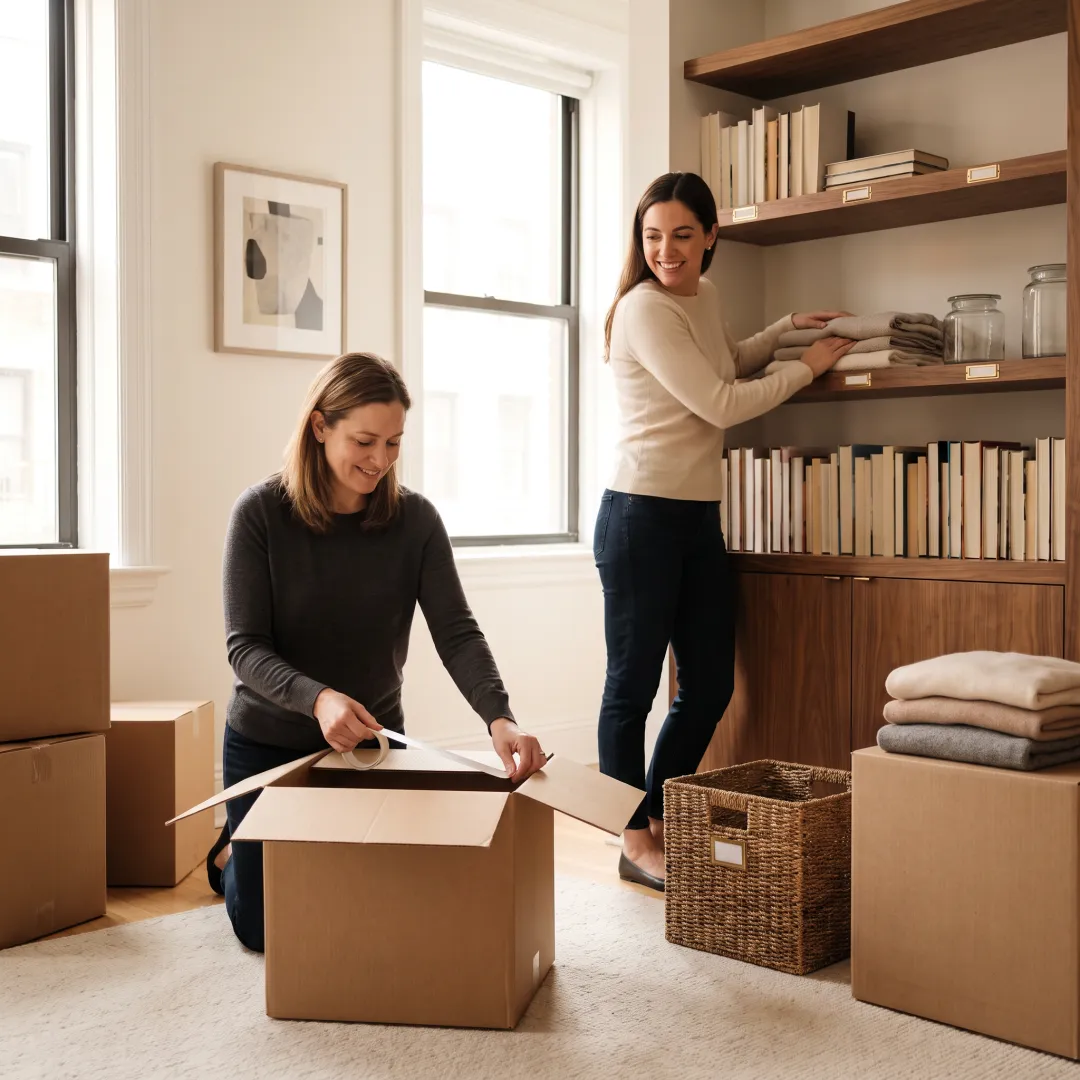 Organizers labeling boxes during a luxury move