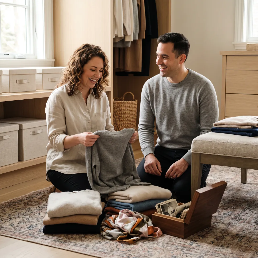 Organizers sorting belongings during a downsizing project
