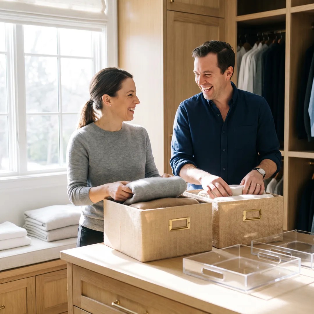 Professional organizers sorting home items