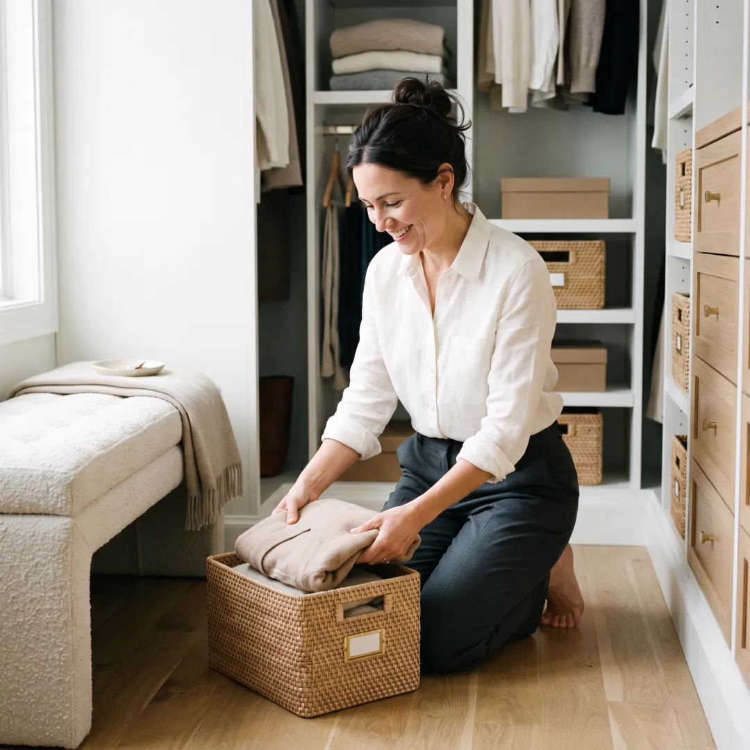 Consultant organizing luxury home storage