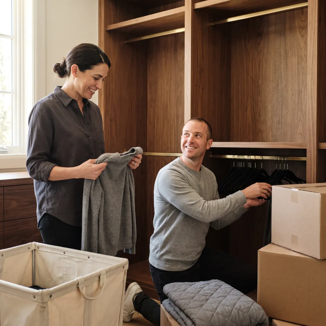 Organizers unpacking luxury relocation boxes