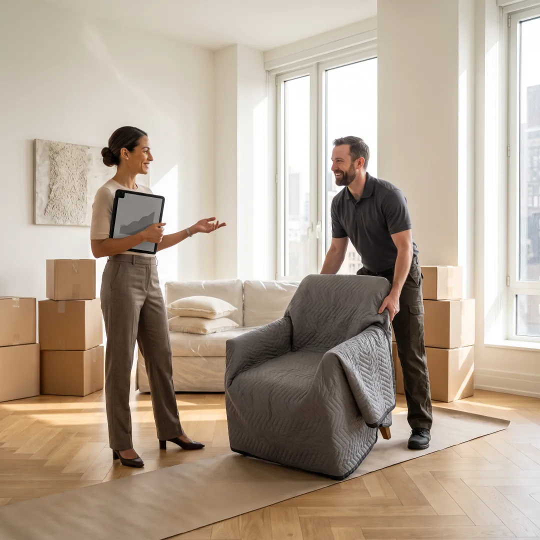Organizers coordinating a luxury apartment delivery
