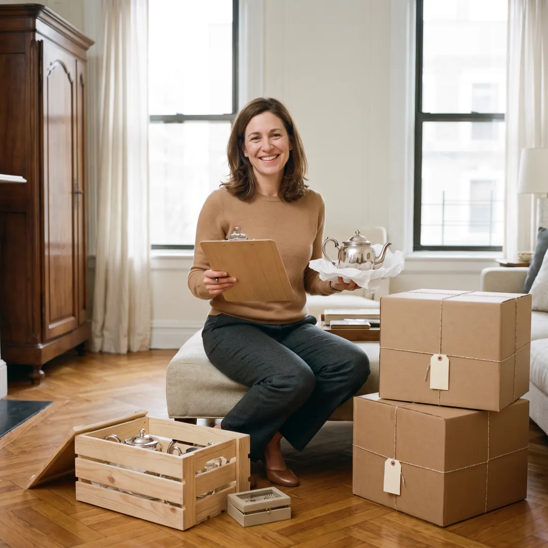 Estate organizer reviewing inventory and documents