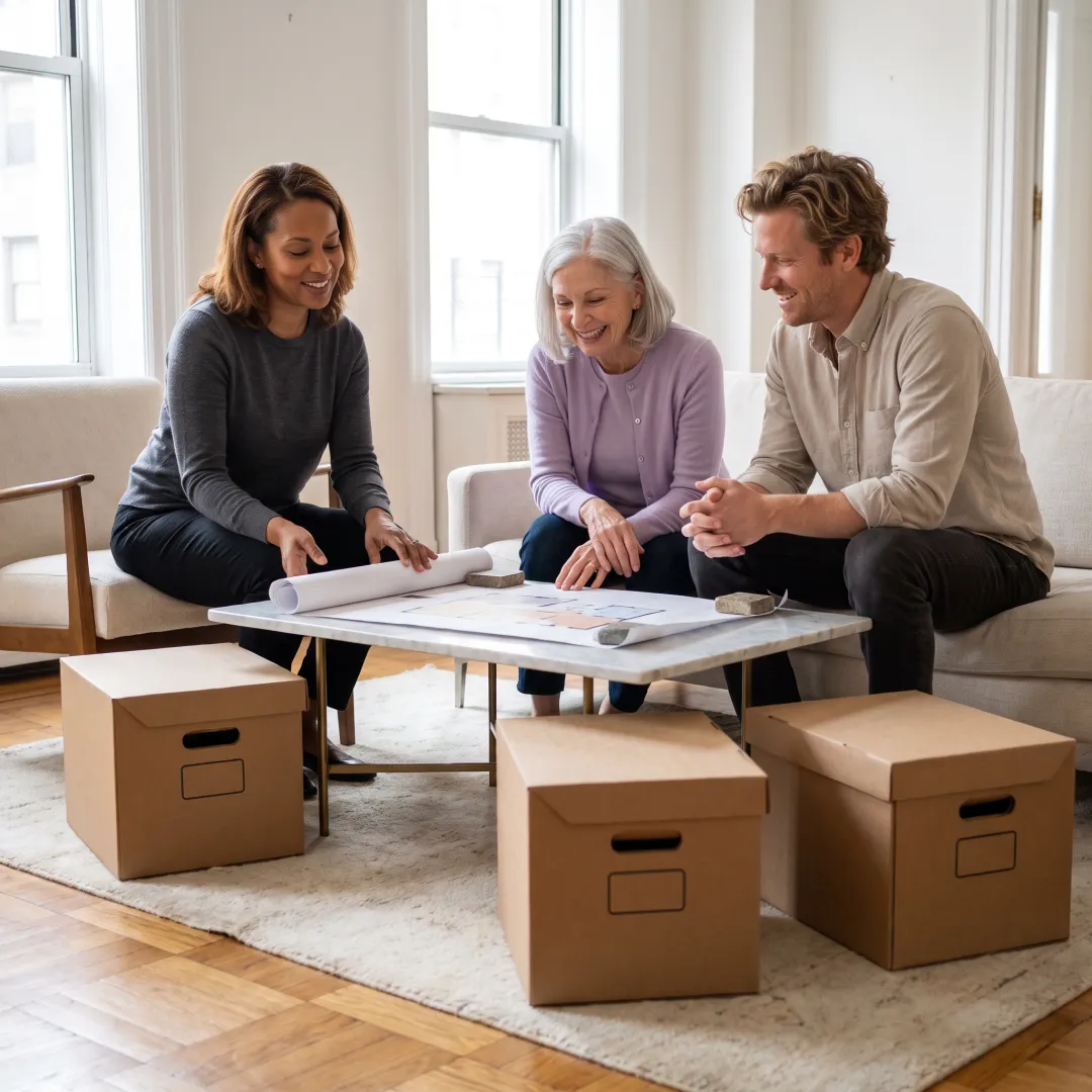 Organizers coordinating a senior downsizing move