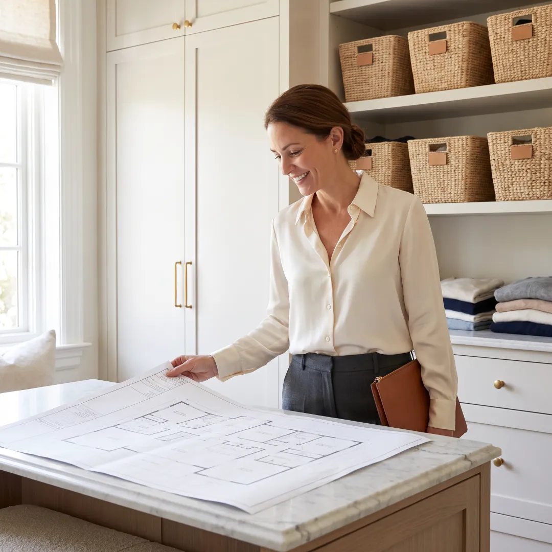 Luxury organizer reviewing household plans with client