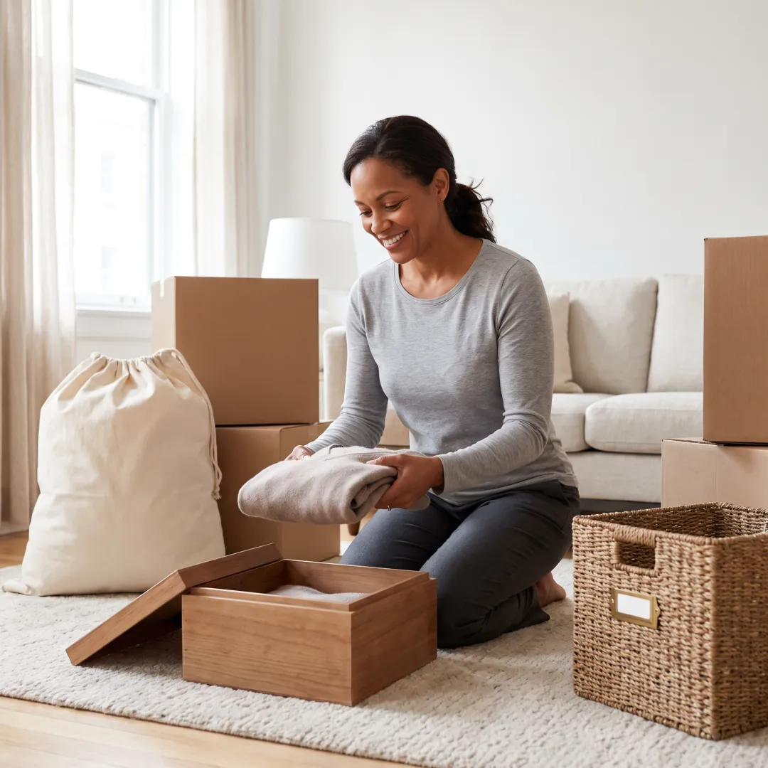 Organizer sorting belongings during a downsizing project