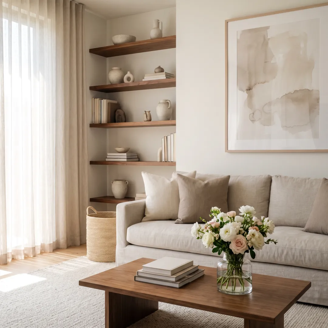Styled living room prepared for property listing photos