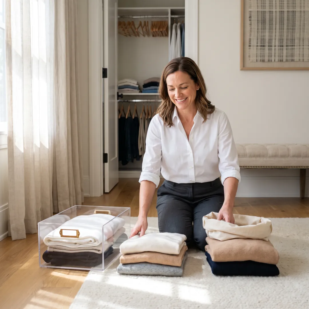 Professional organizer sorting items in a home