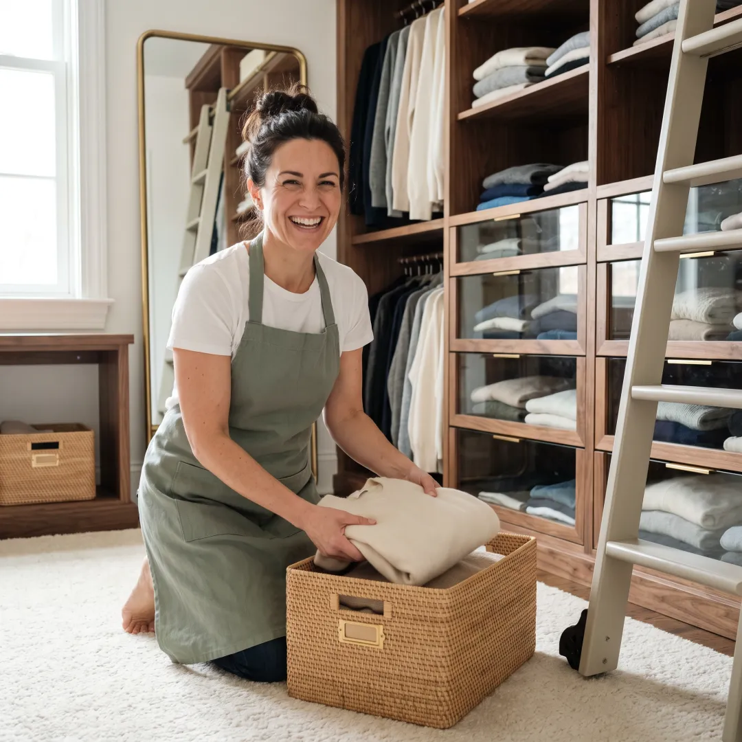 Professional organizer arranging a luxury closet