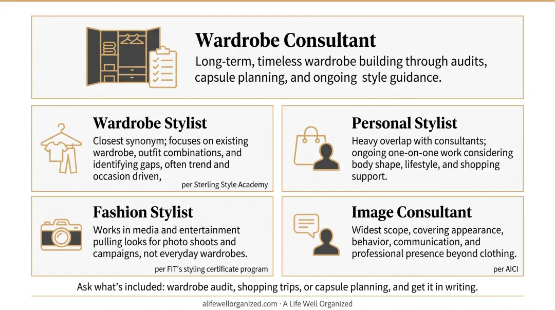 Comparison chart of stylist consultant and image consultant job titles