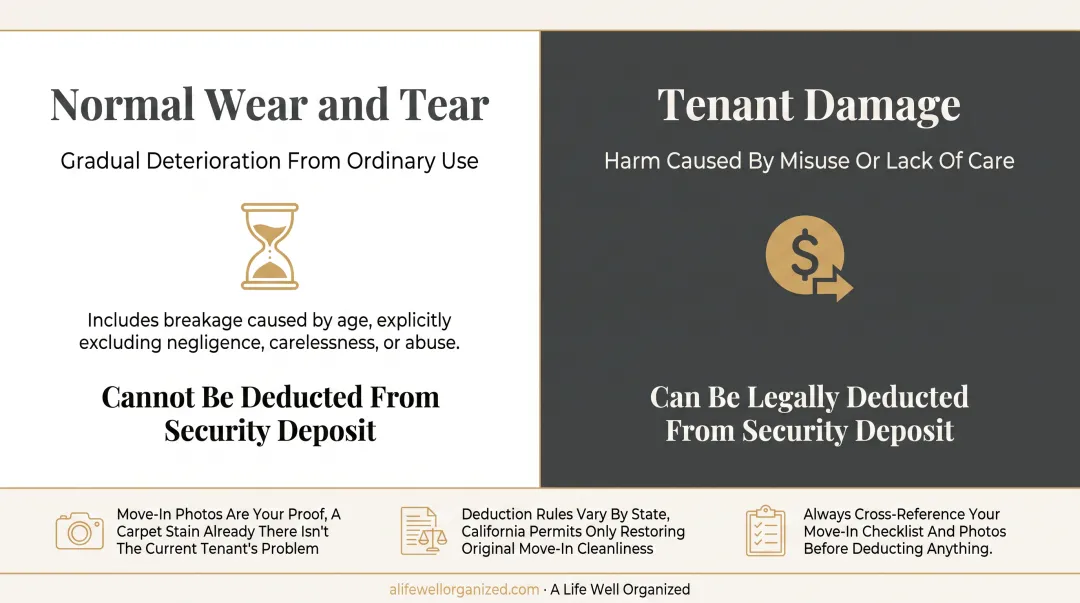 Normal wear and tear versus tenant damage comparison chart by category