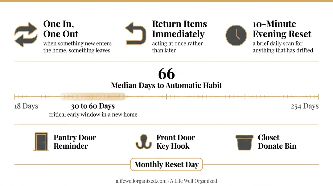 Three daily habits for maintaining home organization one-in-one-out reset