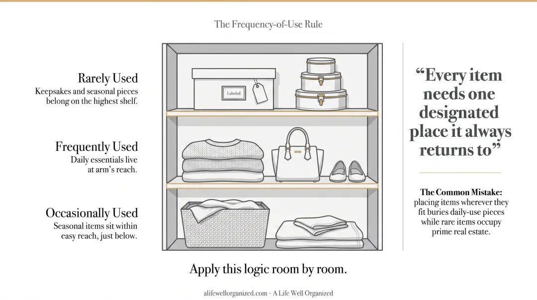 Frequency-of-use storage placement rule four-tier visual guide