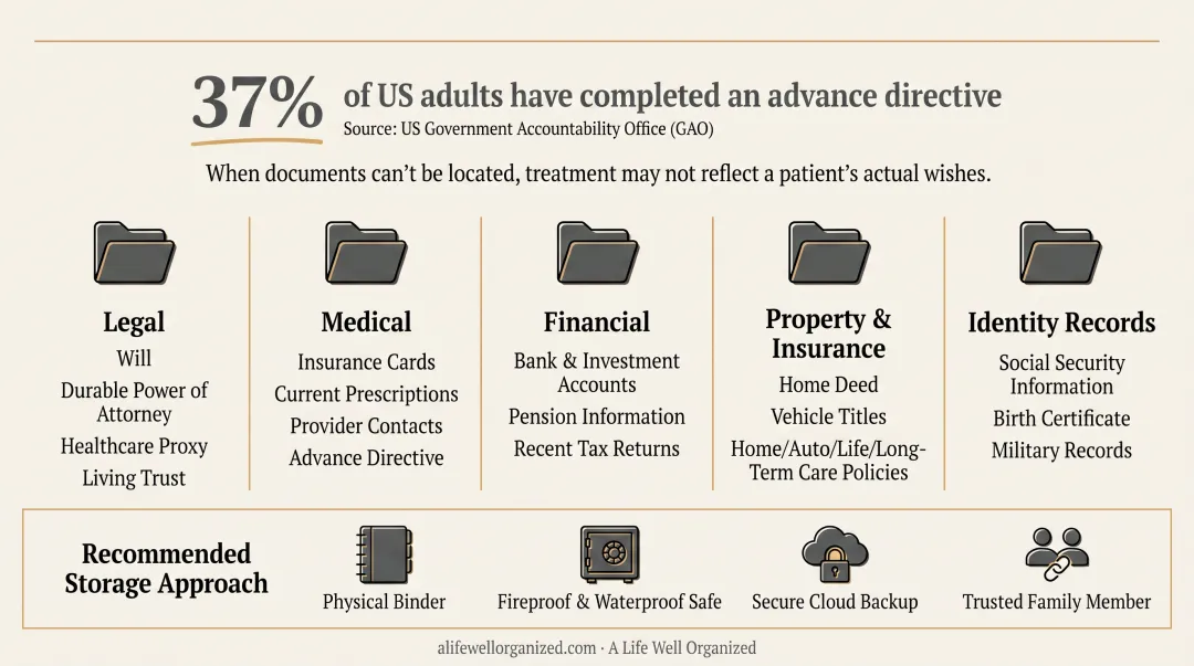 Four-tier document organization system for aging parents physical digital and secure storage