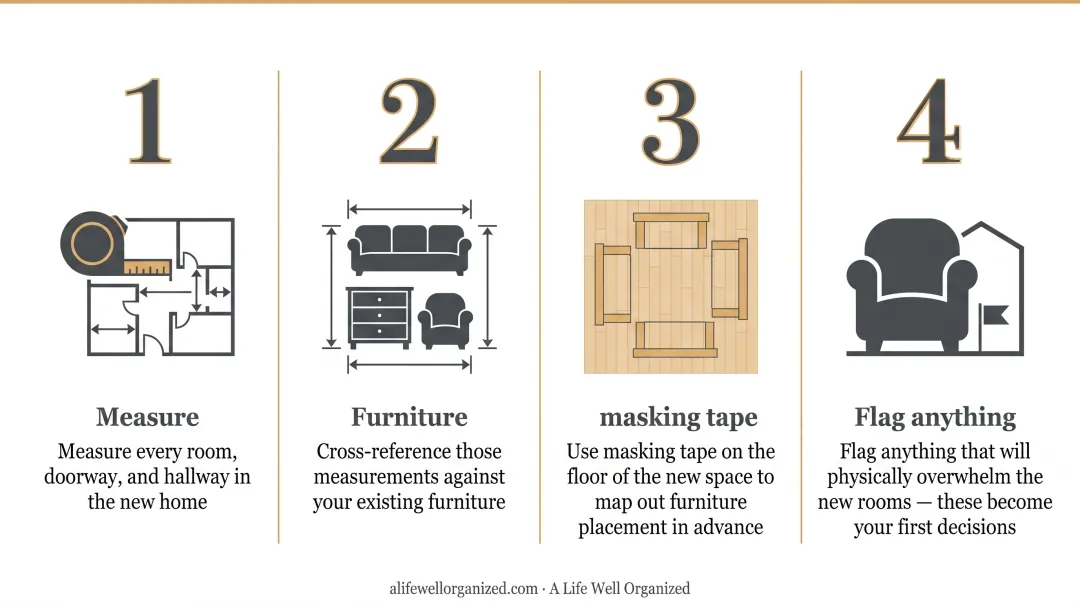 4-step pre-move measurement process for downsizing home furniture planning