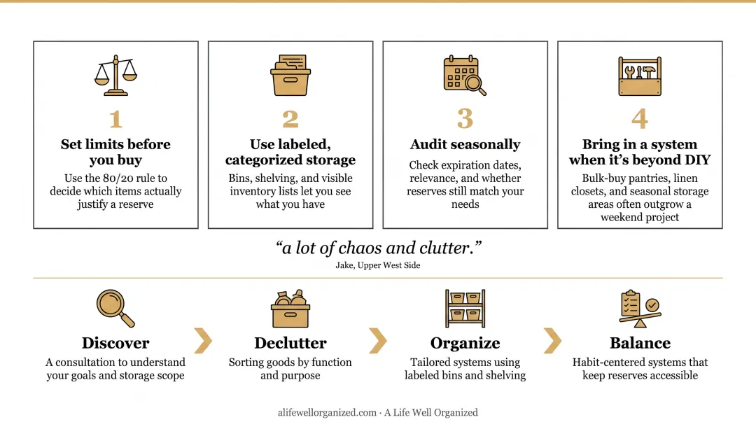 Four-phase Signature Method process for organizing home stockpiles