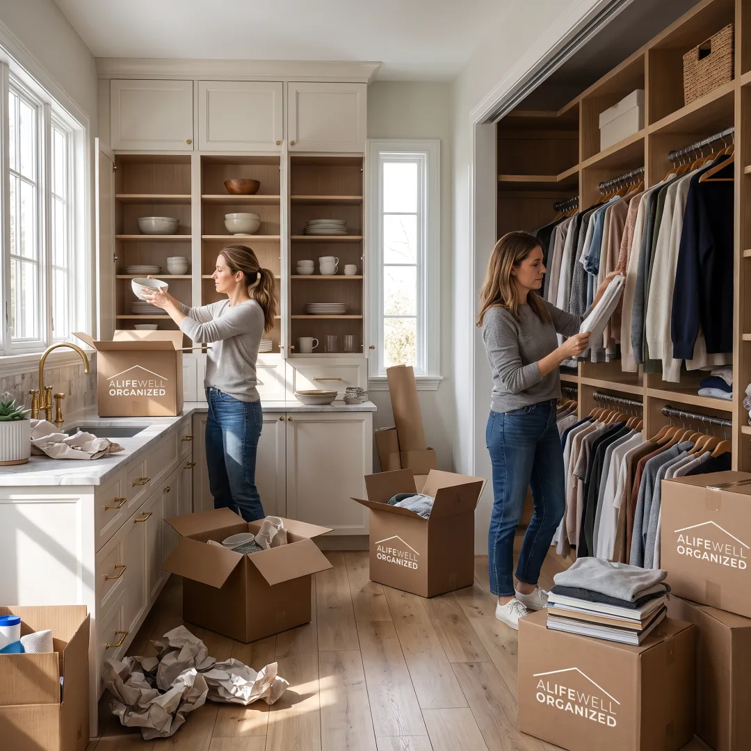 White glove moving team organizing a new home
