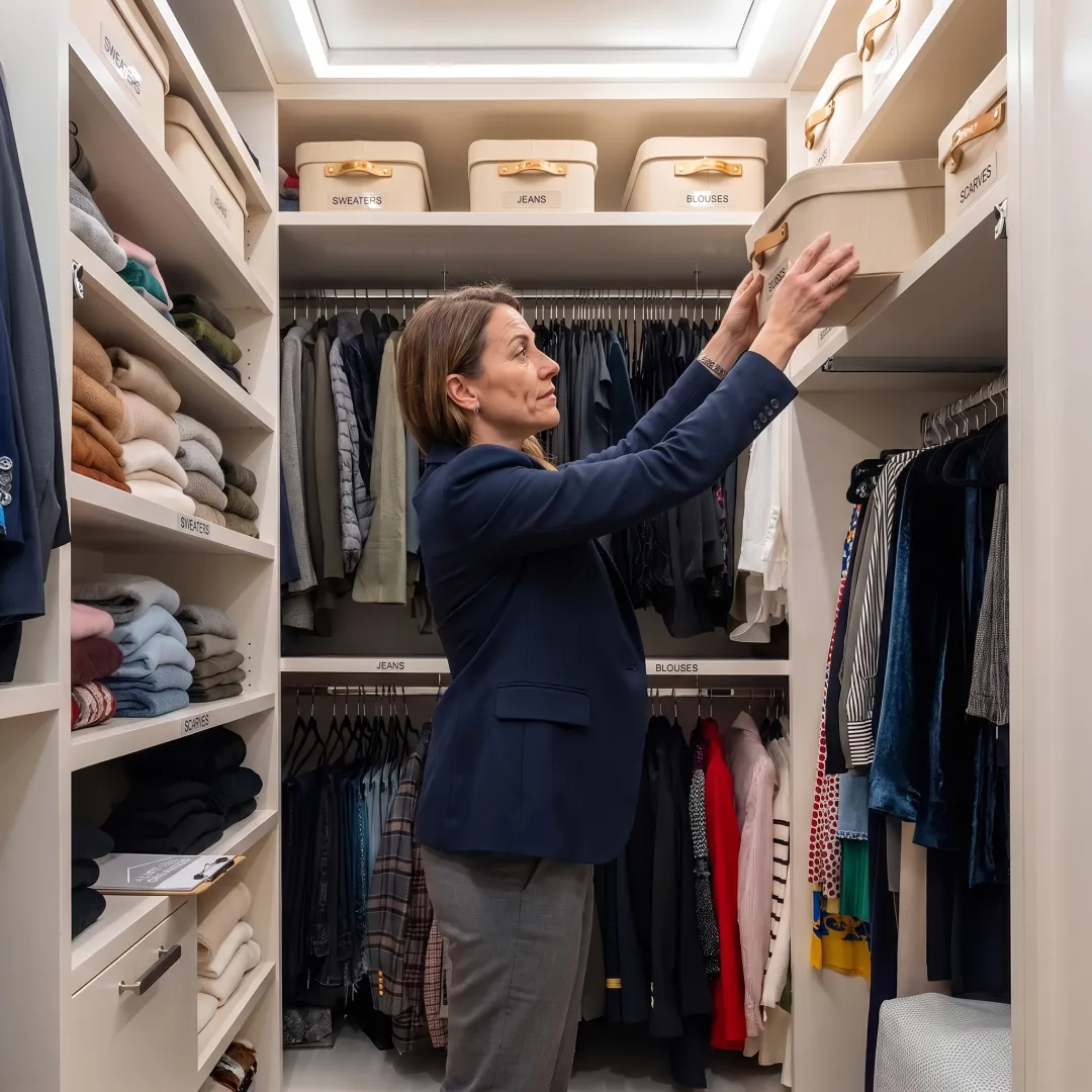 Organized luxury closet with tailored storage solutions