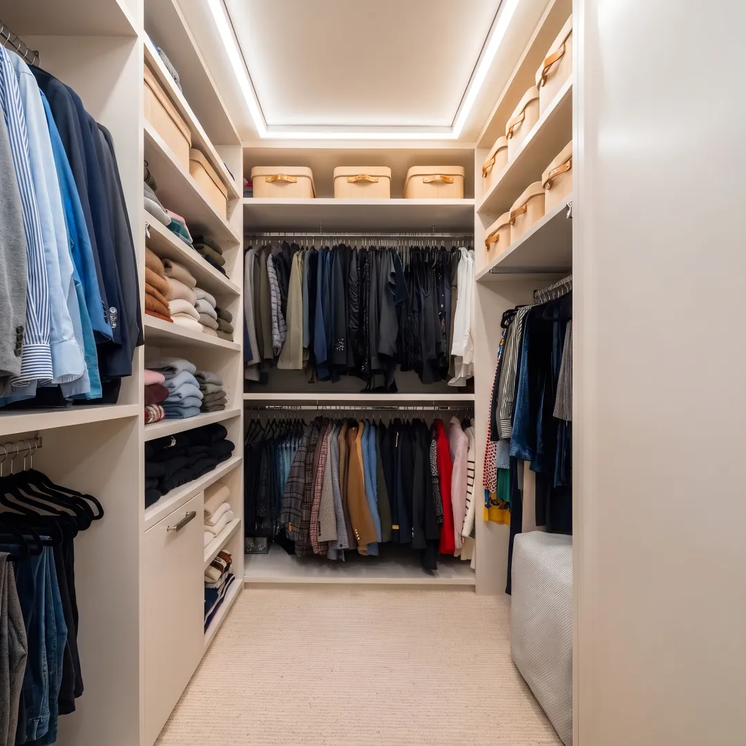 Beautifully organized custom walk-in closet