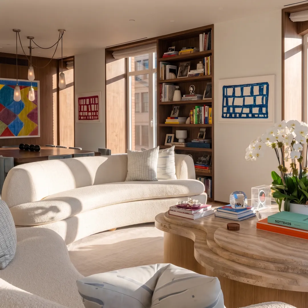 Organized luxury living room with integrated storage