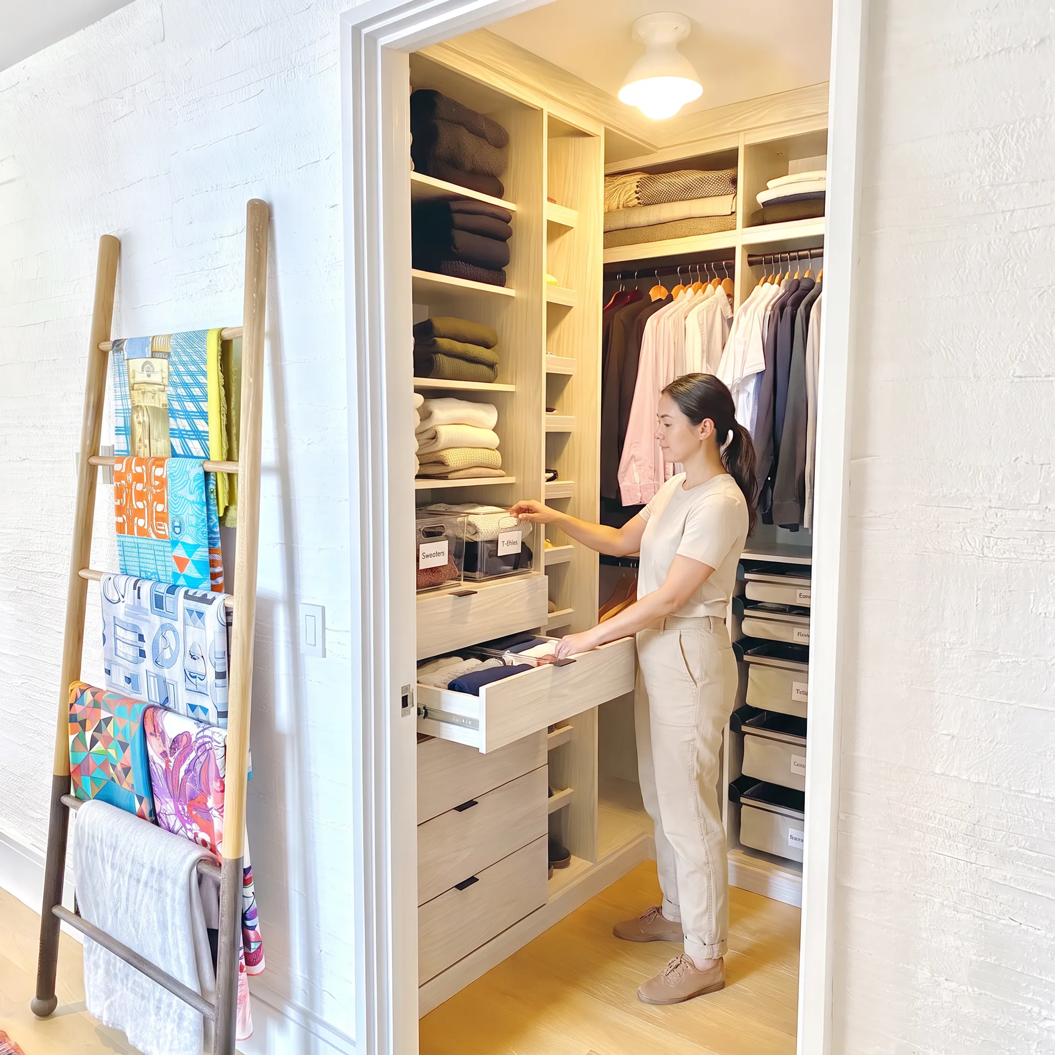 Professional organizer arranging a refined home closet