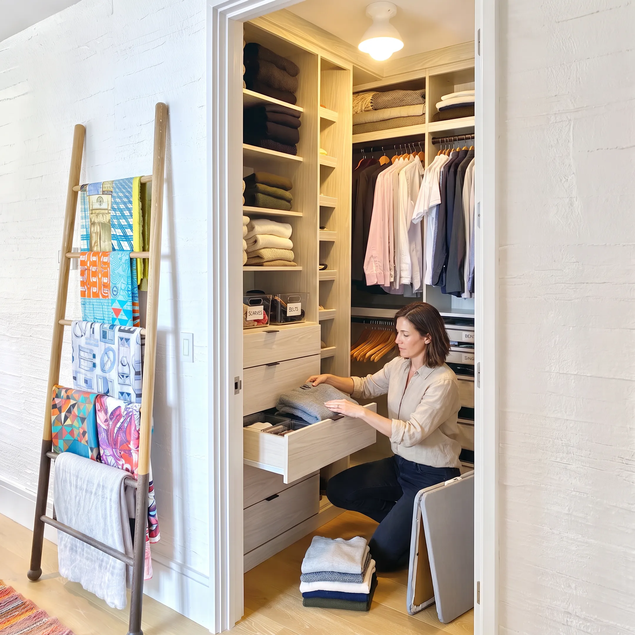 Professional organizer arranging a custom closet system