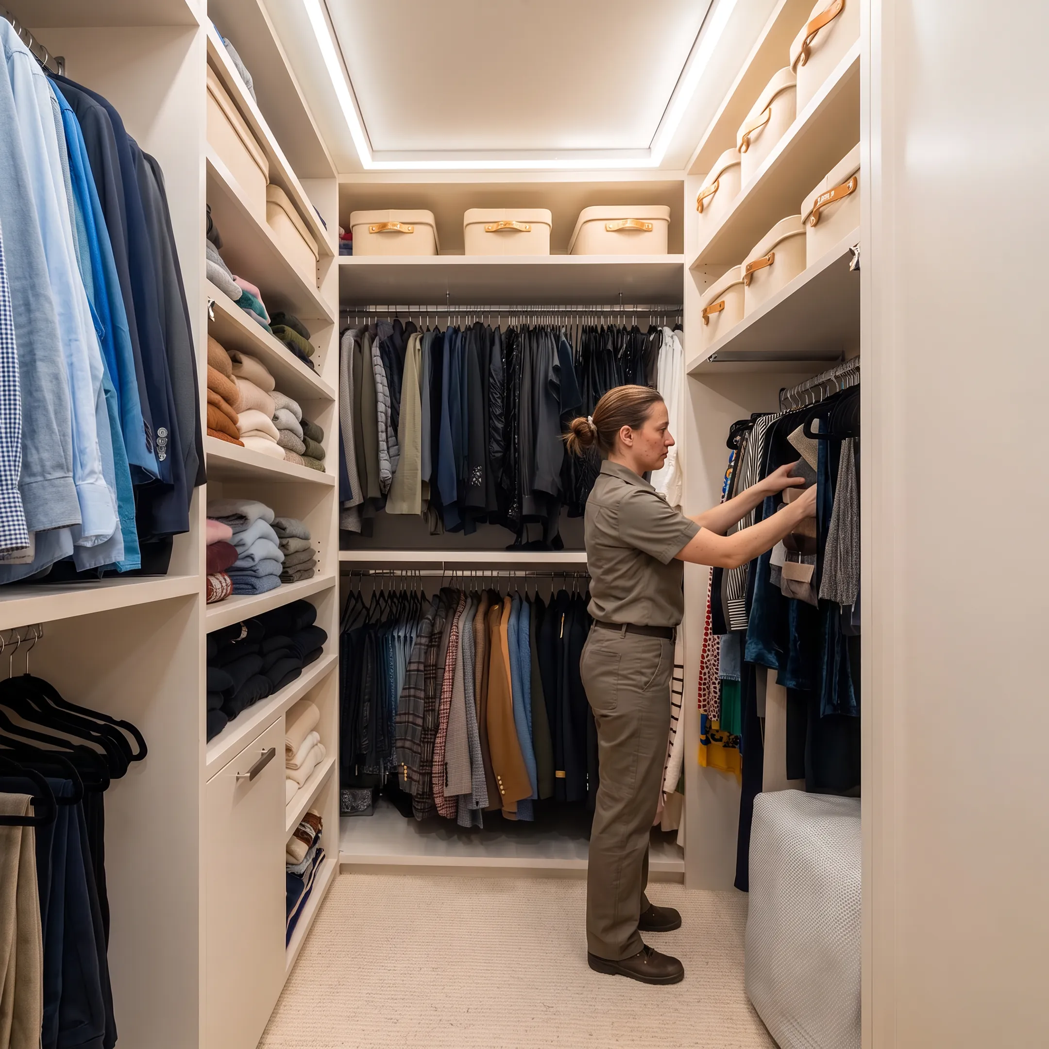 Professional organizer arranging a curated wardrobe