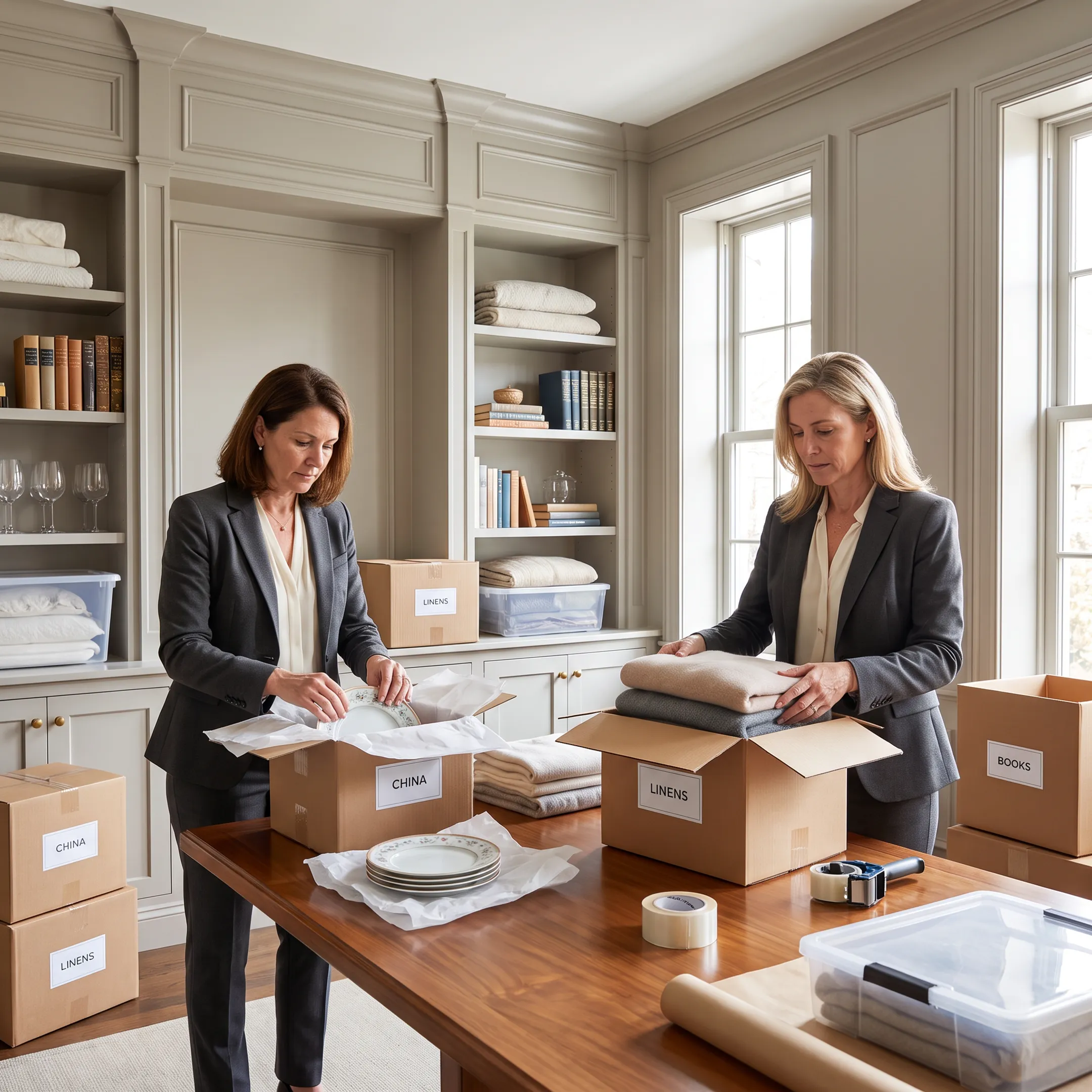 Organizers preparing a luxury home for relocation