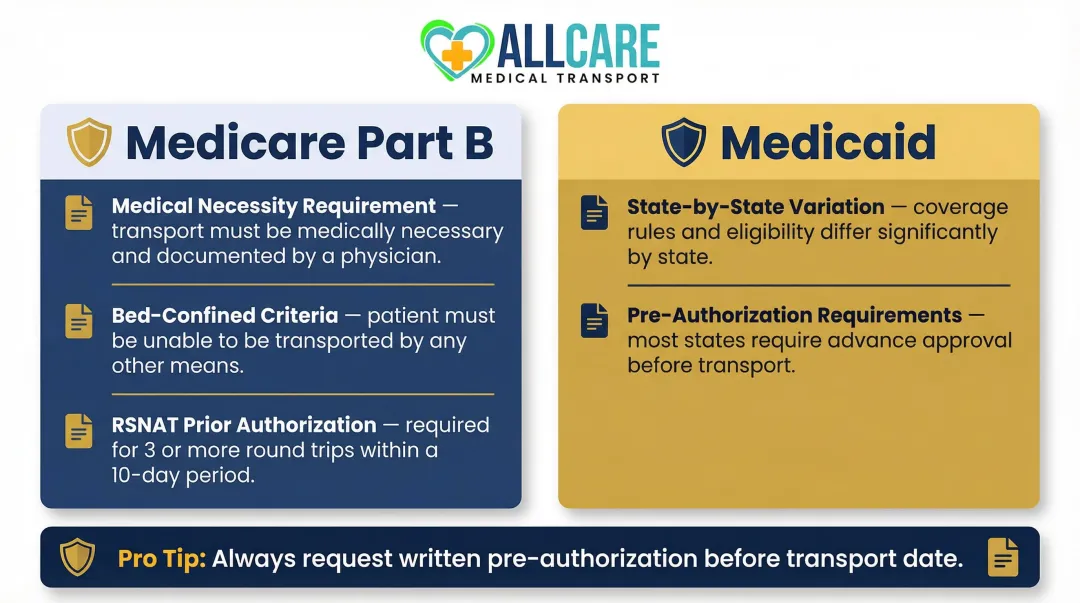 Medicare and Medicaid long-distance medical transport insurance coverage rules breakdown