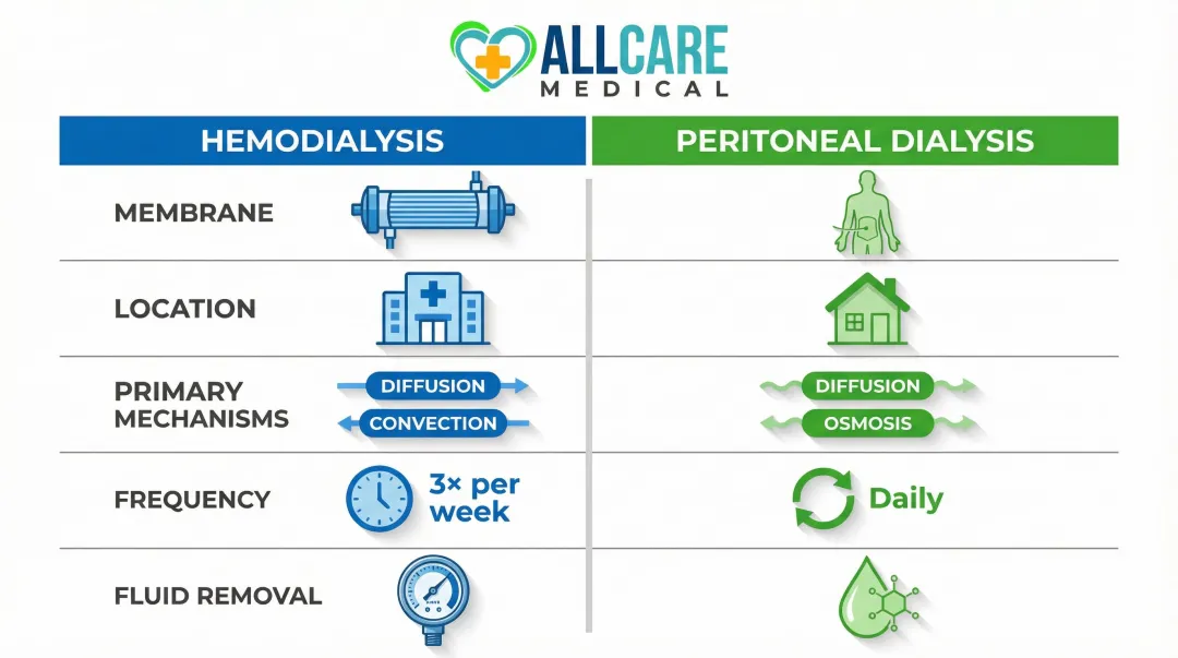 Hemodialysis versus peritoneal dialysis side-by-side comparison of key treatment factors