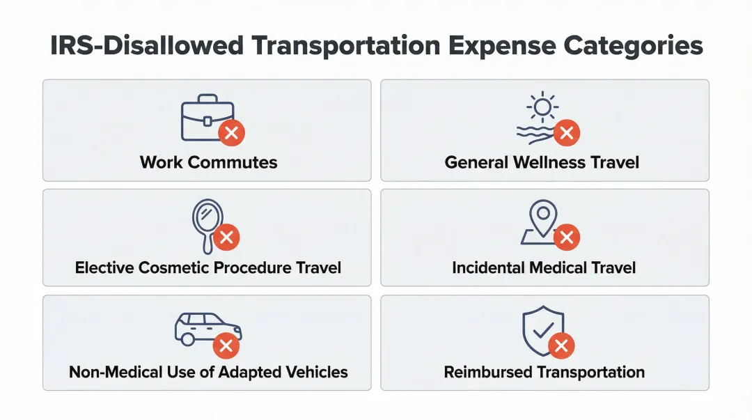 Six non-qualifying medical transportation expenses IRS disallows for tax deduction