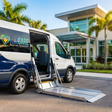 Professional medical transport vehicle with wheelchair lift serving Florida communities