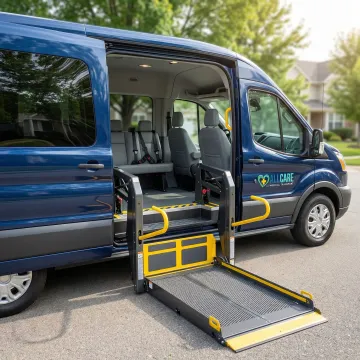 Modern wheelchair-accessible medical transport van with secure lift and restraint system