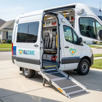 Professional medical transport vehicle with wheelchair lift