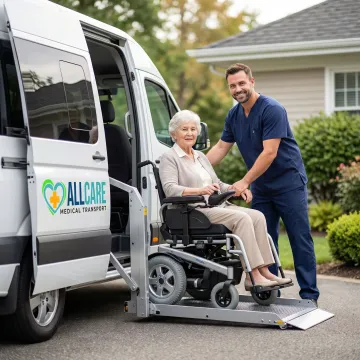 Professional wheelchair-accessible medical transport vehicle with lift deployed