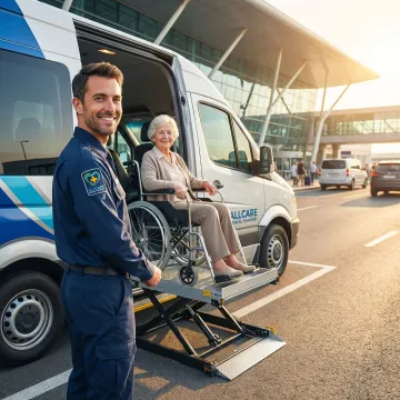 Medical transport vehicle at Orlando Airport departure area
