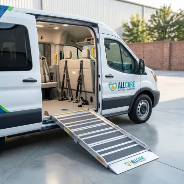 Modern wheelchair-accessible medical transport van with hydraulic lift