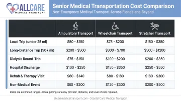 Senior medical transportation cost comparison by service type and vehicle class