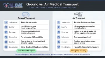 Ground versus air medical transport cost and use case comparison infographic